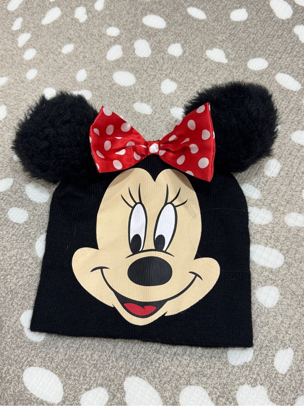 Minnie Mouse disney beanie pom poms bow 3D face hat winter toddler girl